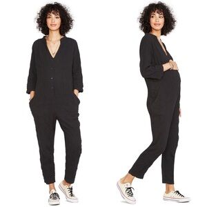 Hatch maternity Taylor black gauzy cotton jumpsuit